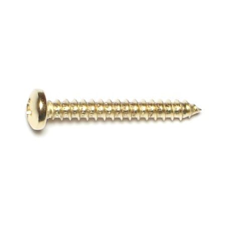 Midwest Fastener Sheet Metal Screw, #8 x 1-1/4 in, Brass Plated Steel Pan Head Phillips Drive, 35 PK 64147